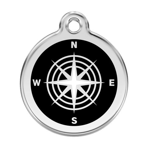 Red Dingo Stainless Steel Engraved Dog Tag Compass Black
