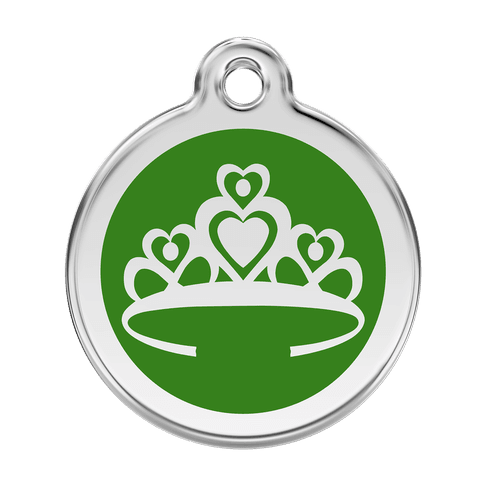 Red Dingo Stainless Steel Engraved Dog Tag Crown Green