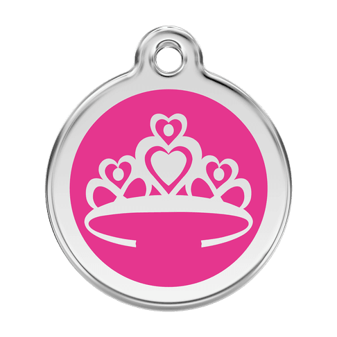 Red Dingo Stainless Steel Engraved Dog Tag Crown Hot Pink