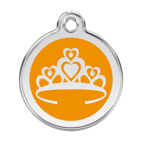 Red Dingo Stainless Steel Engraved Dog Tag Crown Orange