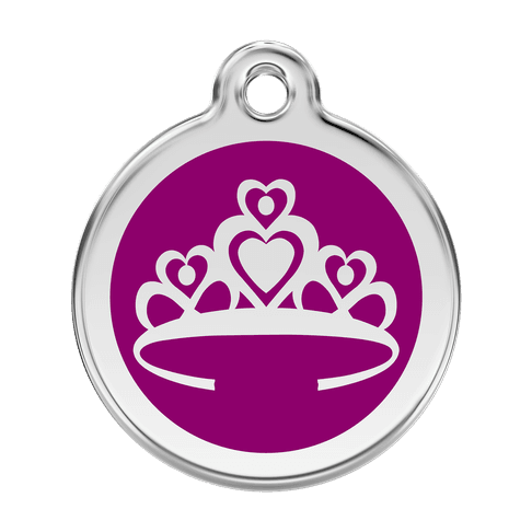 Red Dingo Stainless Steel Engraved Dog Tag Crown Purple