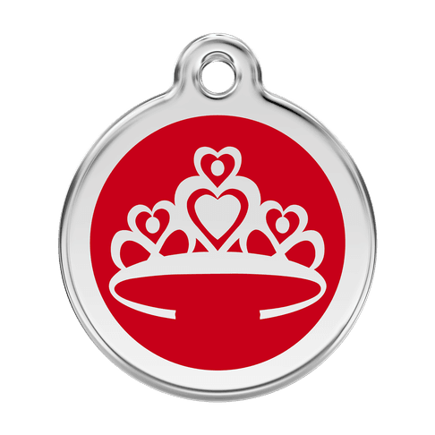 Red Dingo Stainless Steel Engraved Dog Tag Crown Red