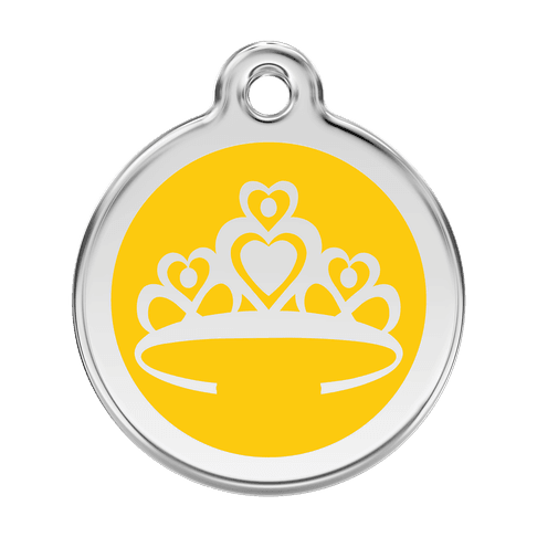 Red Dingo Stainless Steel Engraved Dog Tag Crown Yellow