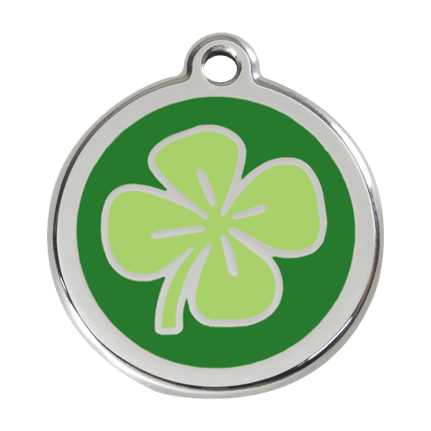 Red Dingo Stainless Steel Engraved Dog Tag Clover Green