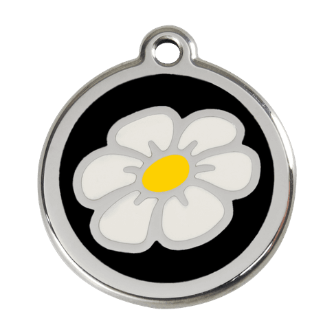 Red Dingo Stainless Steel Engraved Dog Tag Daisy Flower Black