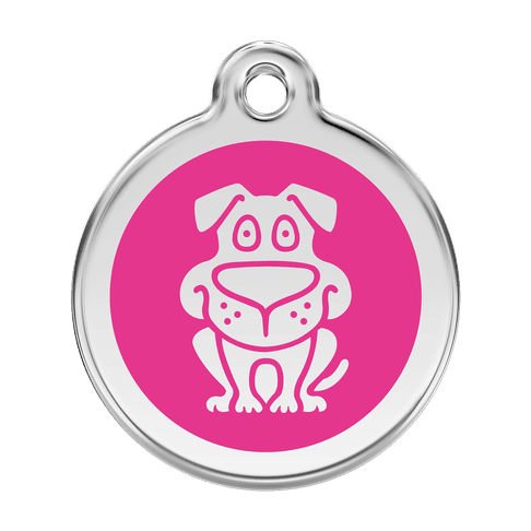 Red Dingo Stainless Steel Engraved Dog Tag Dog Hot Pink