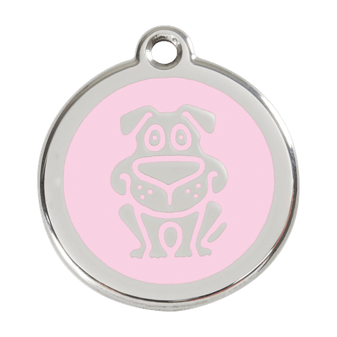 Red Dingo Stainless Steel Engraved Dog Tag Dog Pink
