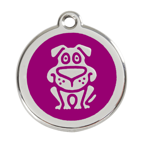Red Dingo Stainless Steel Engraved Dog Tag Dog Purple