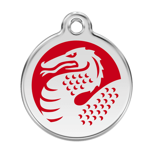 Red Dingo Stainless Steel Engraved Dog Tag Dragon Red