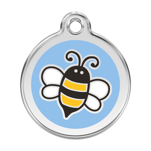 Red Dingo Stainless Steel Engraved Dog Tag Bumble Bee Light Blue