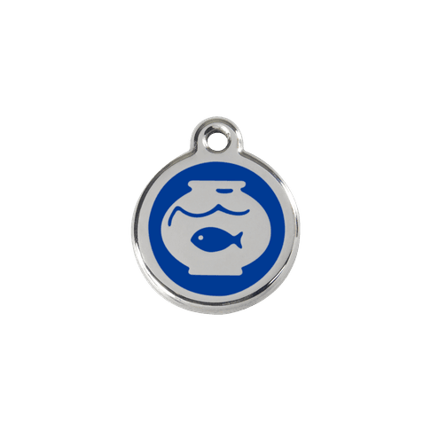 Red Dingo Stainless Steel Engraved Cat Tag Fish Bowl Navy