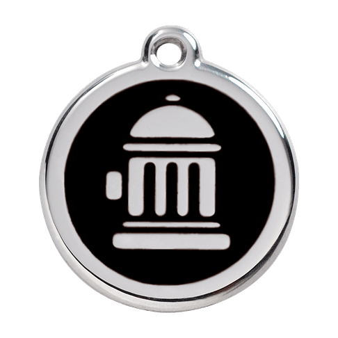 Red Dingo Stainless Steel Engraved Dog Tag Fire Hydrant Black