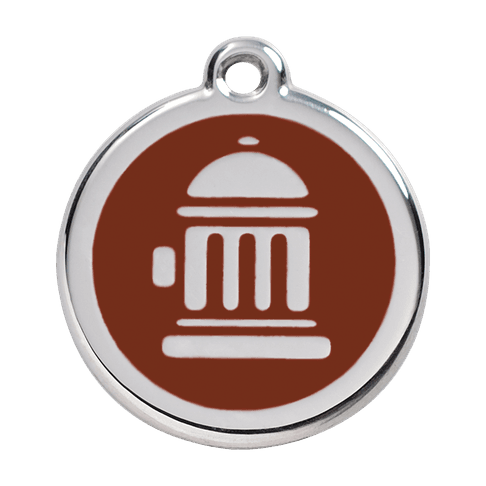 Red Dingo Stainless Steel Engraved Dog Tag Fire Hydrant Brown