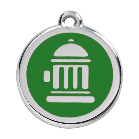 Red Dingo Stainless Steel Engraved Dog Tag Fire Hydrant Green