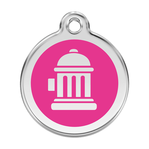 Red Dingo Stainless Steel Engraved Dog Tag Fire Hydrant Hot Pink