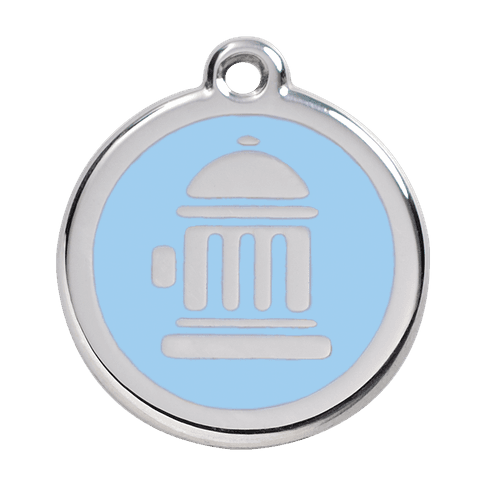 Red Dingo Stainless Steel Engraved Dog Tag Fire Hydrant Light Blue