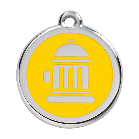Red Dingo Stainless Steel Engraved Dog Tag Fire Hydrant Yellow