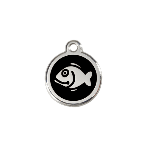 Red Dingo Stainless Steel Engraved Cat Tag Fish Black