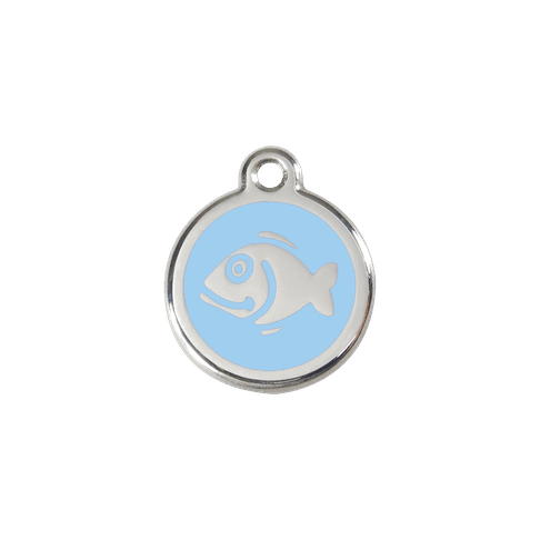 Red Dingo Stainless Steel Engraved Cat Tag Fish Light Blue
