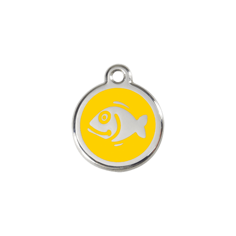 Red Dingo Stainless Steel Engraved Cat Tag Fish Yellow