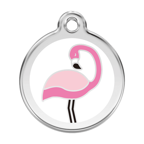 Red Dingo Stainless Steel Engraved Dog Tag Flamingo White