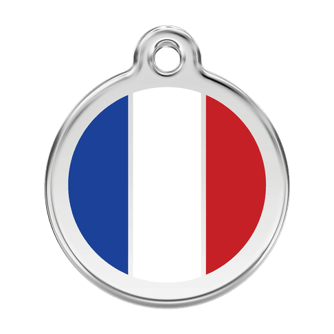 Red Dingo Stainless Steel Engraved Dog Tag French Flag White