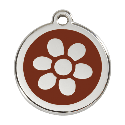 Red Dingo Stainless Steel Engraved Dog Tag Flower Brown