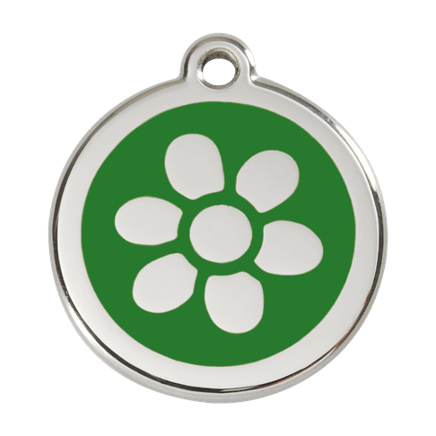 Red Dingo Stainless Steel Engraved Dog Tag Flower Green