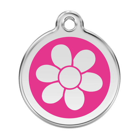 Red Dingo Stainless Steel Engraved Dog Tag Flower Hot Pink