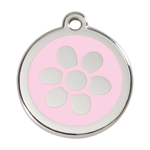 Red Dingo Stainless Steel Engraved Dog Tag Flower Pink