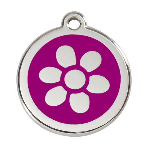 Red Dingo Stainless Steel Engraved Dog Tag Flower Purple