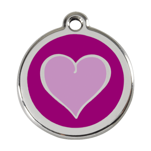 Red Dingo Stainless Steel Engraved Dog Tag Heart Purple Purple