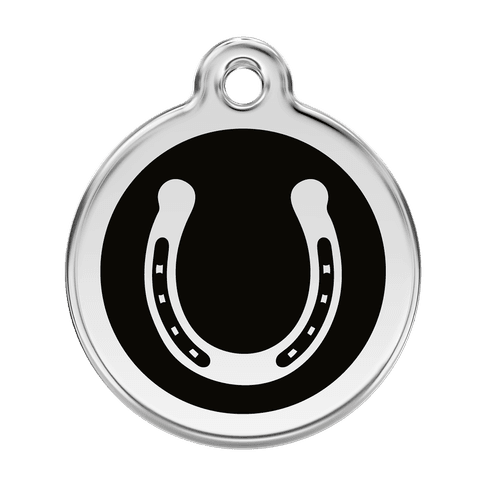 Red Dingo Stainless Steel Engraved Dog Tag Horse Shoe Black