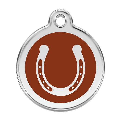 Red Dingo Stainless Steel Engraved Dog Tag Horse Shoe Brown