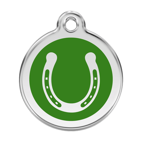 Red Dingo Stainless Steel Engraved Dog Tag Horse Shoe Green
