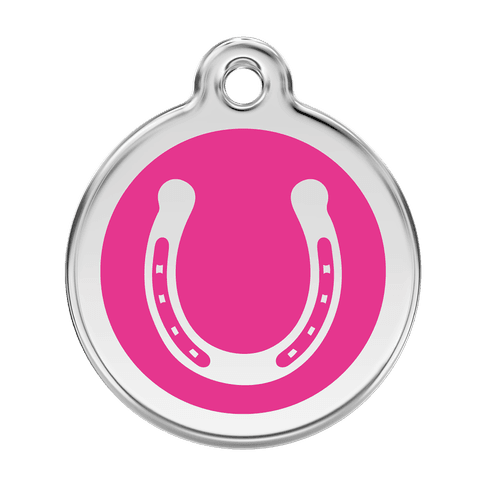 Red Dingo Stainless Steel Engraved Dog Tag Horse Shoe Hot Pink