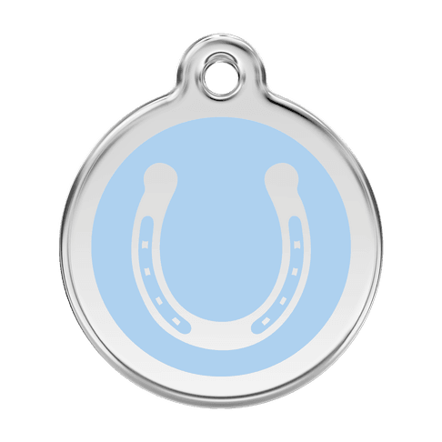 Red Dingo Stainless Steel Engraved Dog Tag Horse Shoe Light Blue