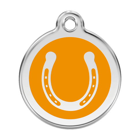 Red Dingo Stainless Steel Engraved Dog Tag Horse Shoe Orange