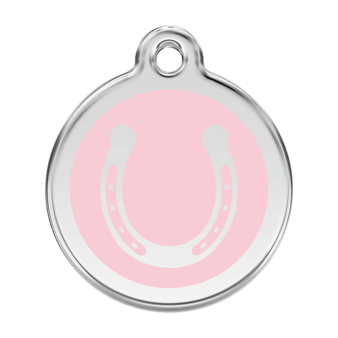 Red Dingo Stainless Steel Engraved Dog Tag Horse Shoe Pink