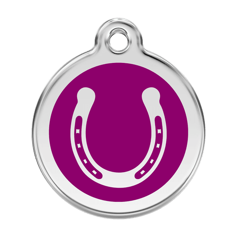 Red Dingo Stainless Steel Engraved Dog Tag Horse Shoe Purple