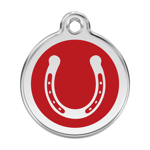 Red Dingo Stainless Steel Engraved Dog Tag Horse Shoe Red