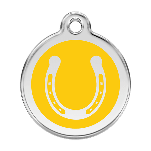 Red Dingo Stainless Steel Engraved Dog Tag Horse Shoe Yellow