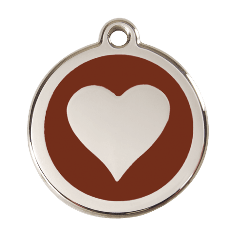 Red Dingo Stainless Steel Engraved Dog Tag Heart Brown
