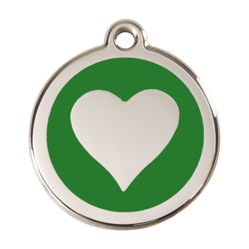Red Dingo Stainless Steel Engraved Dog Tag Heart Green