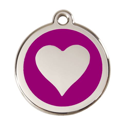 Red Dingo Stainless Steel Engraved Dog Tag Heart Purple