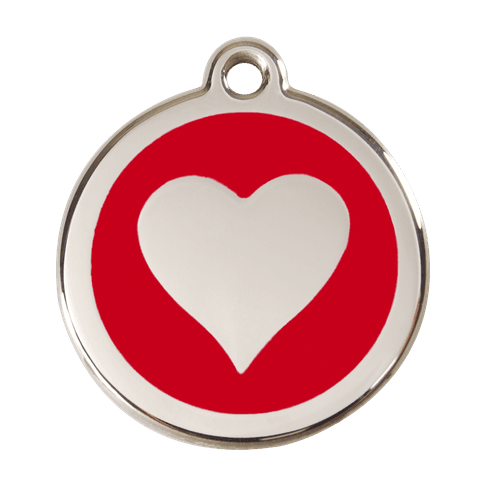 Red Dingo Stainless Steel Engraved Dog Tag Heart Red