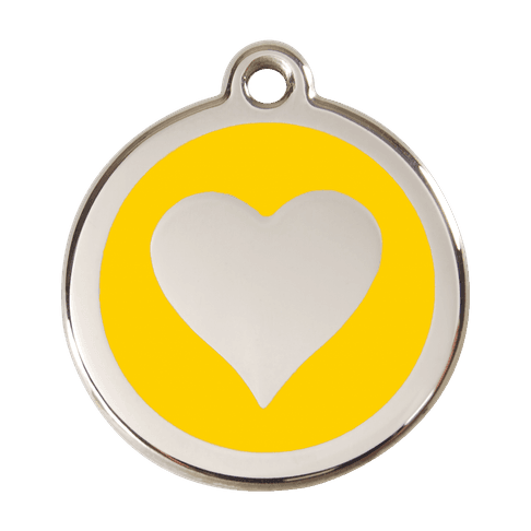 Red Dingo Stainless Steel Engraved Dog Tag Heart Yellow