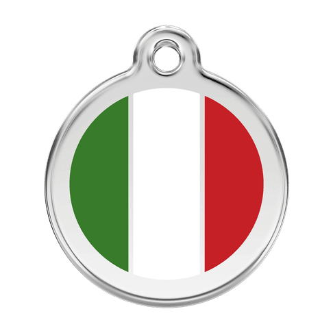 Red Dingo Stainless Steel Engraved Dog Tag Italian Flag White
