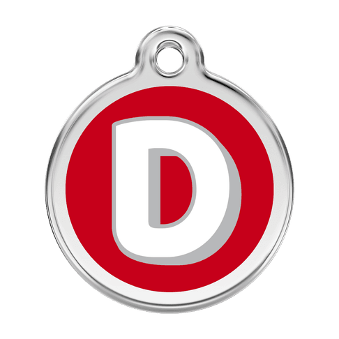 Red Dingo Stainless Steel Engraved Dog Tag Alphabet Tag Letter D Red