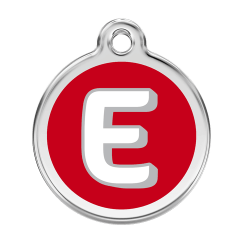 Red Dingo Stainless Steel Engraved Dog Tag Alphabet Tag Letter E Red